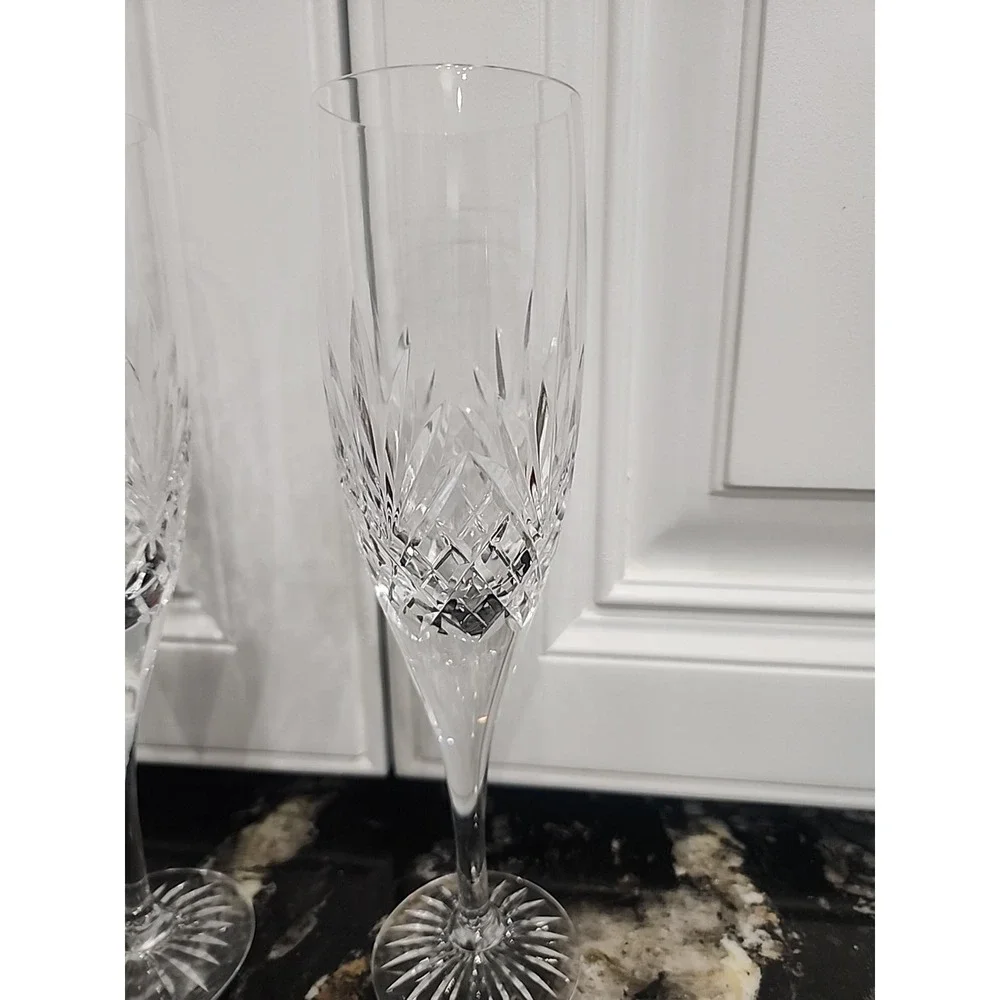Set of 2 Royal Doulton Diamond Cut Crystal Champagne Flutes 8.5
